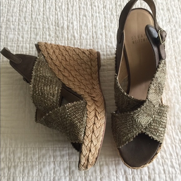 Stuart Weitzman Shoes - Stuart Weitzman olive raffia rope wedge sandals